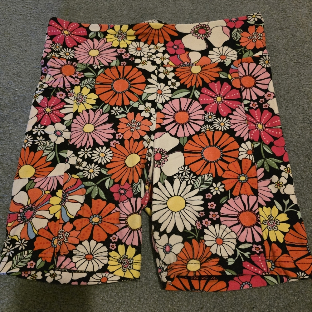 No Boundaries Black Floral Bike Shorts with Orange, Pink & Yellow Flowers